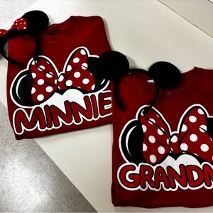 Pair of Disney T-shirt’s with Mickey and Minnie headbands.